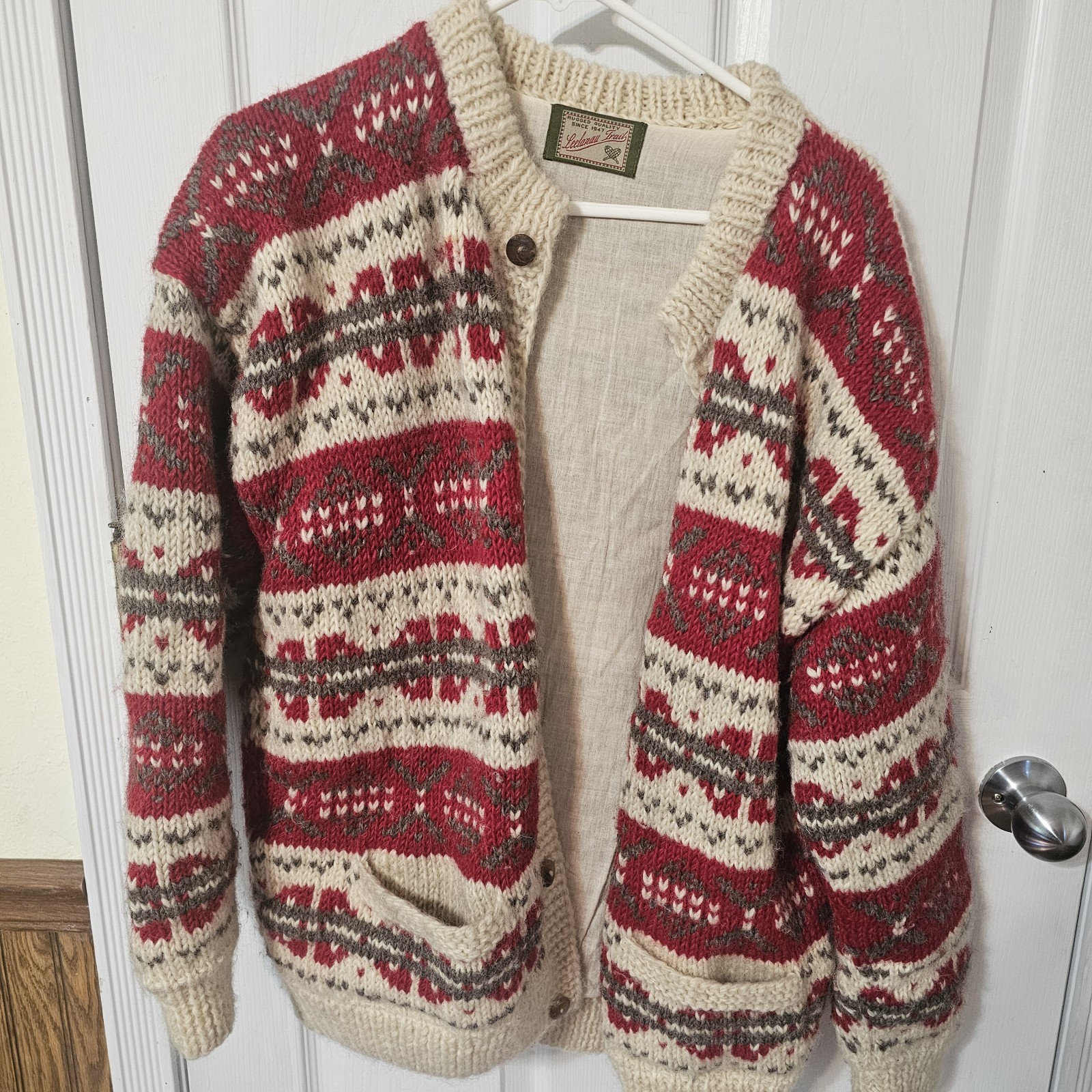 Vintage Leelanau Trail Cardigan Sweater Colorful Chunky Woman’s Sz L? Wool Kni