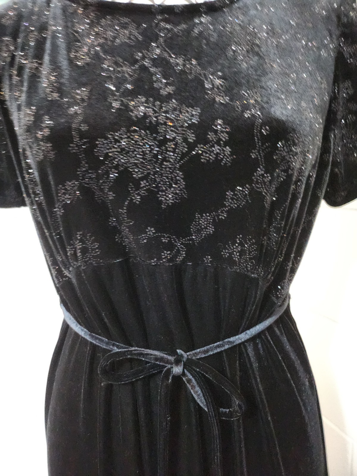 GOTHIC BLACK Dress Another Thyme Vintage 90’s Designer Label Diamonte Velvet S