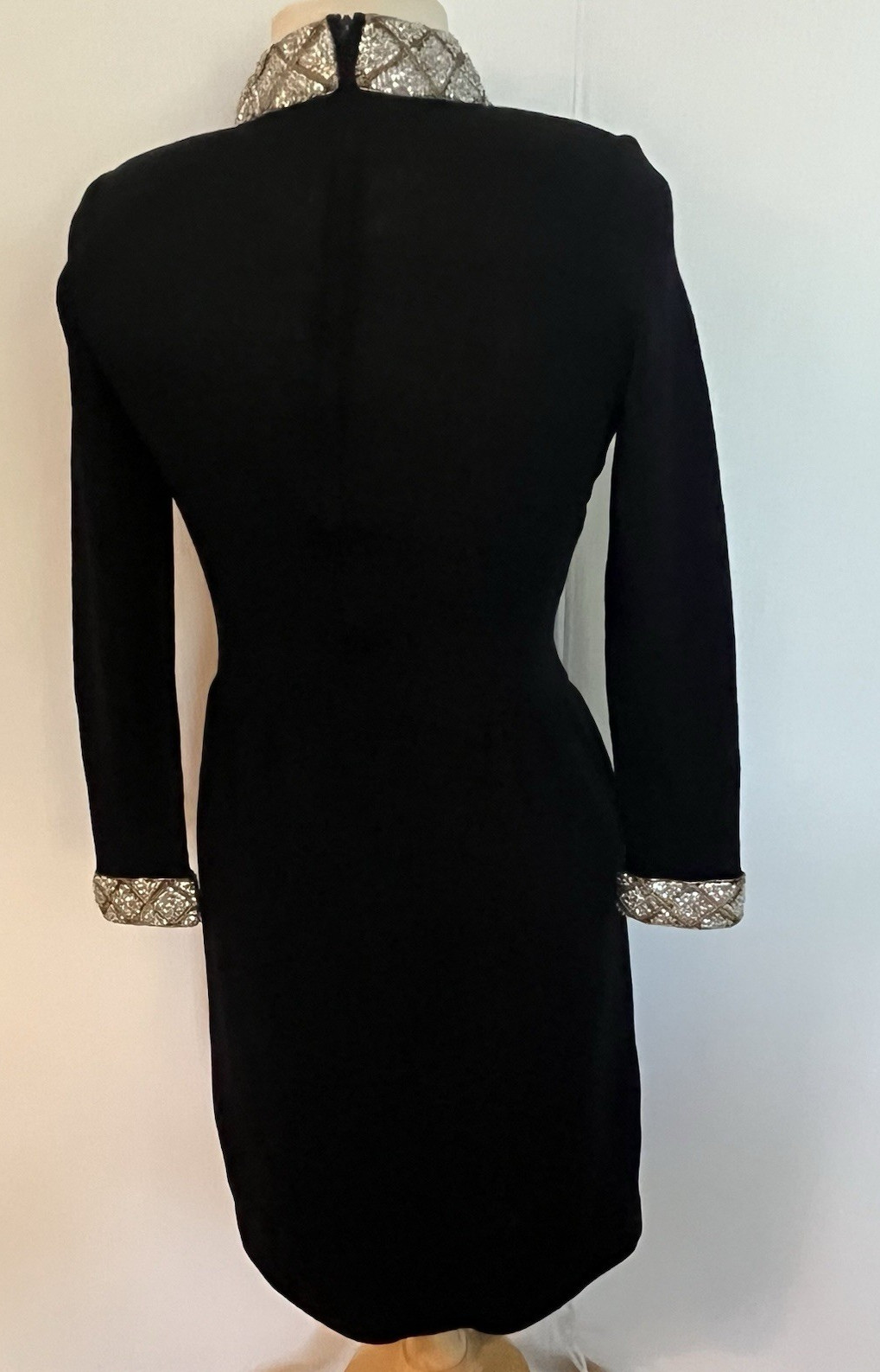 VTG 80’s Cocktail Dress Black Wool Knit Sz 2 DON SAYRES For Wellmore Embellished