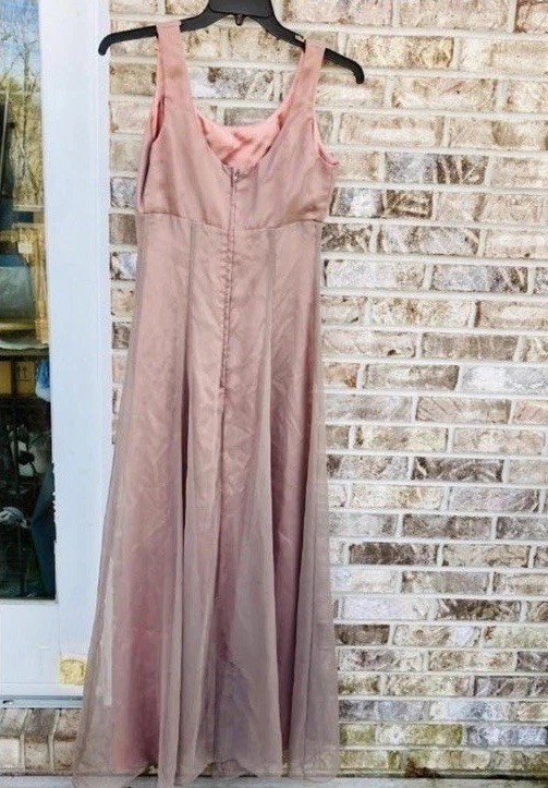 Vintage 90s Brown Grey Chiffon Champagne Formal Classic Glam Prom Gown