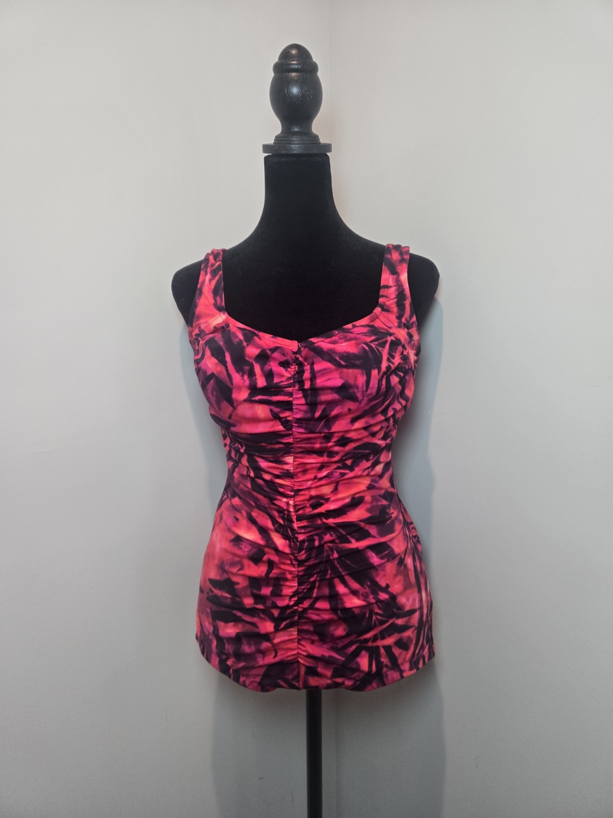 Vintage Maxine Of Hollywood Swim Suit 10 One Piece Red Black 90s Boy Short
