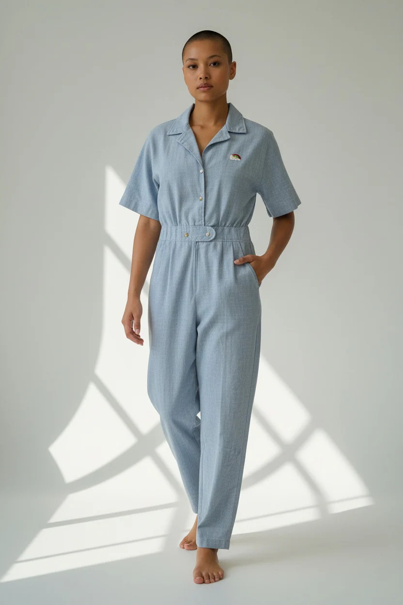 Vintage 70’s Blue Jumpsuit with Rainbow Patch, size s