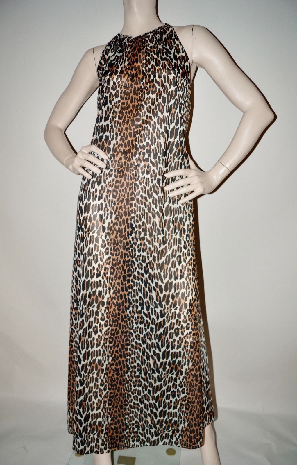 Vintage 70s Leopard Print Nylon Slip Dress 1970s Vanity Fair Lingerie Gown Large