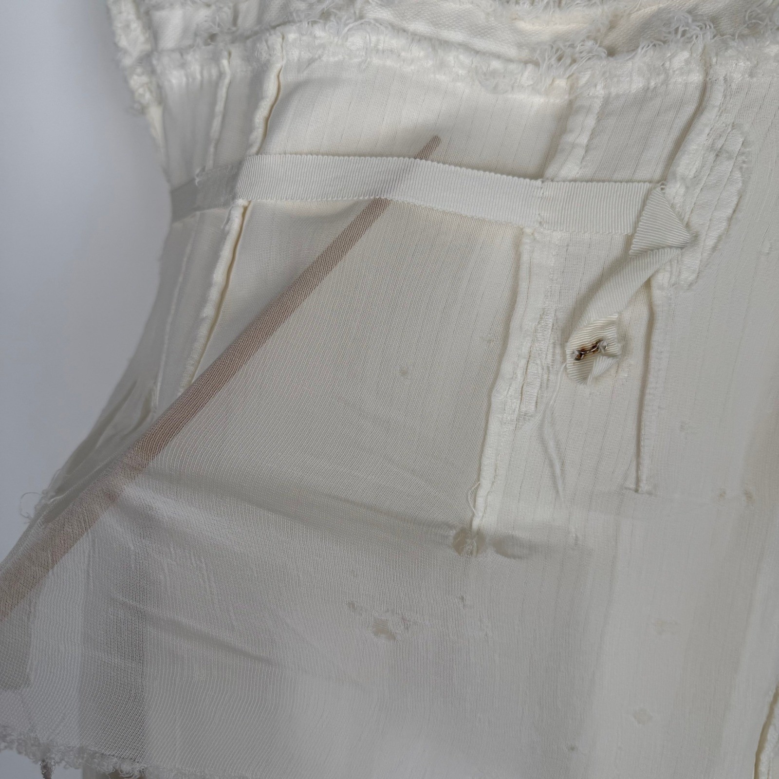 VTG 50s Cream White Crochet Lace Square Neck Textured Cap Sleeve Shift Dress