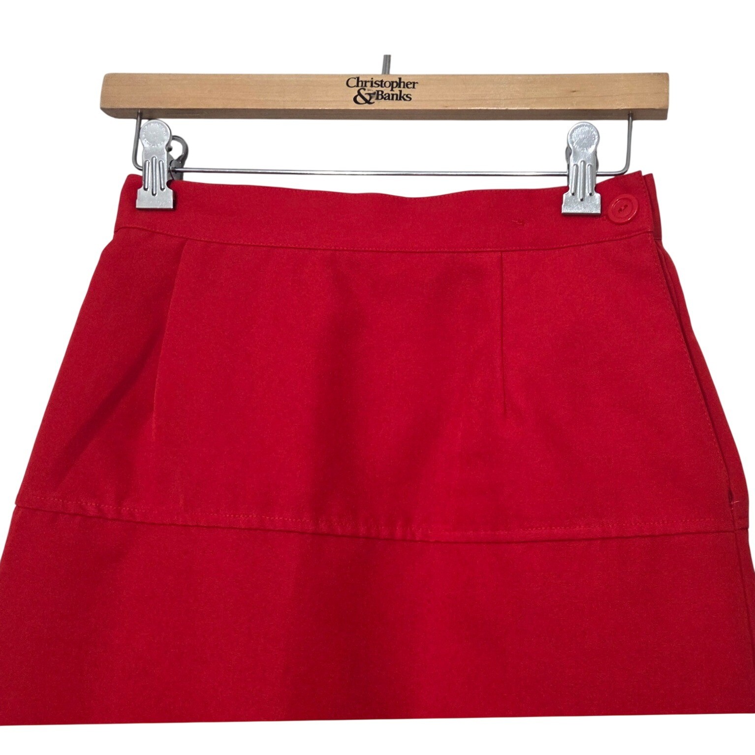 Vintage Sears Retro Preppy Red A-Line Midi Skirt Button Back Detail Size XS – S