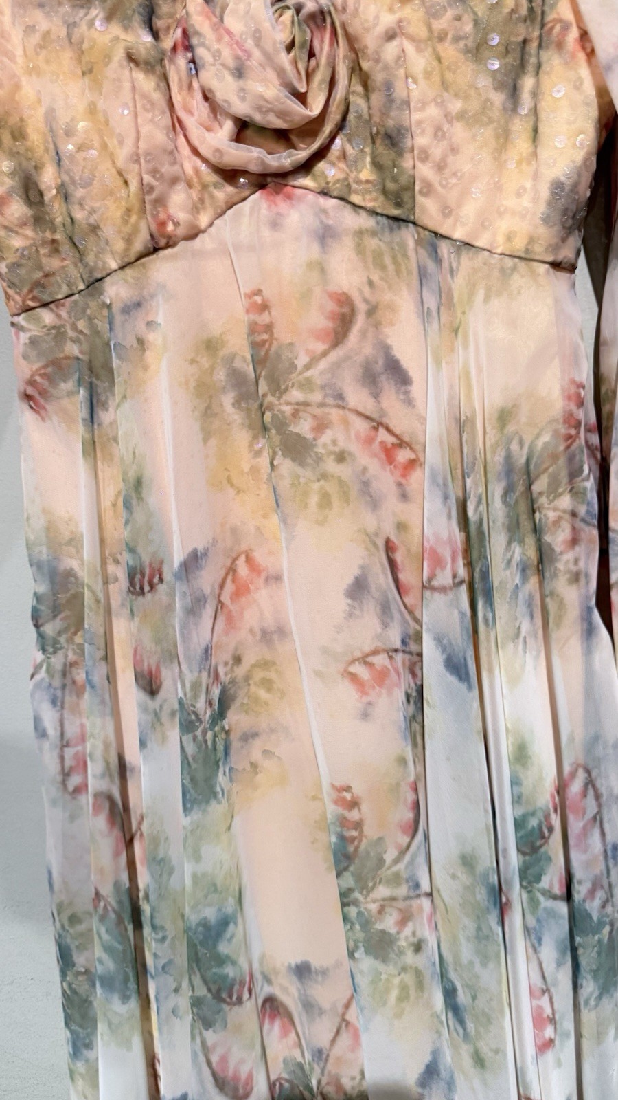 1960’S ROSE TAFT COUTURE VINTAGE CHIFFON FLORAL DRESS WOMEN S Romantic Beaded