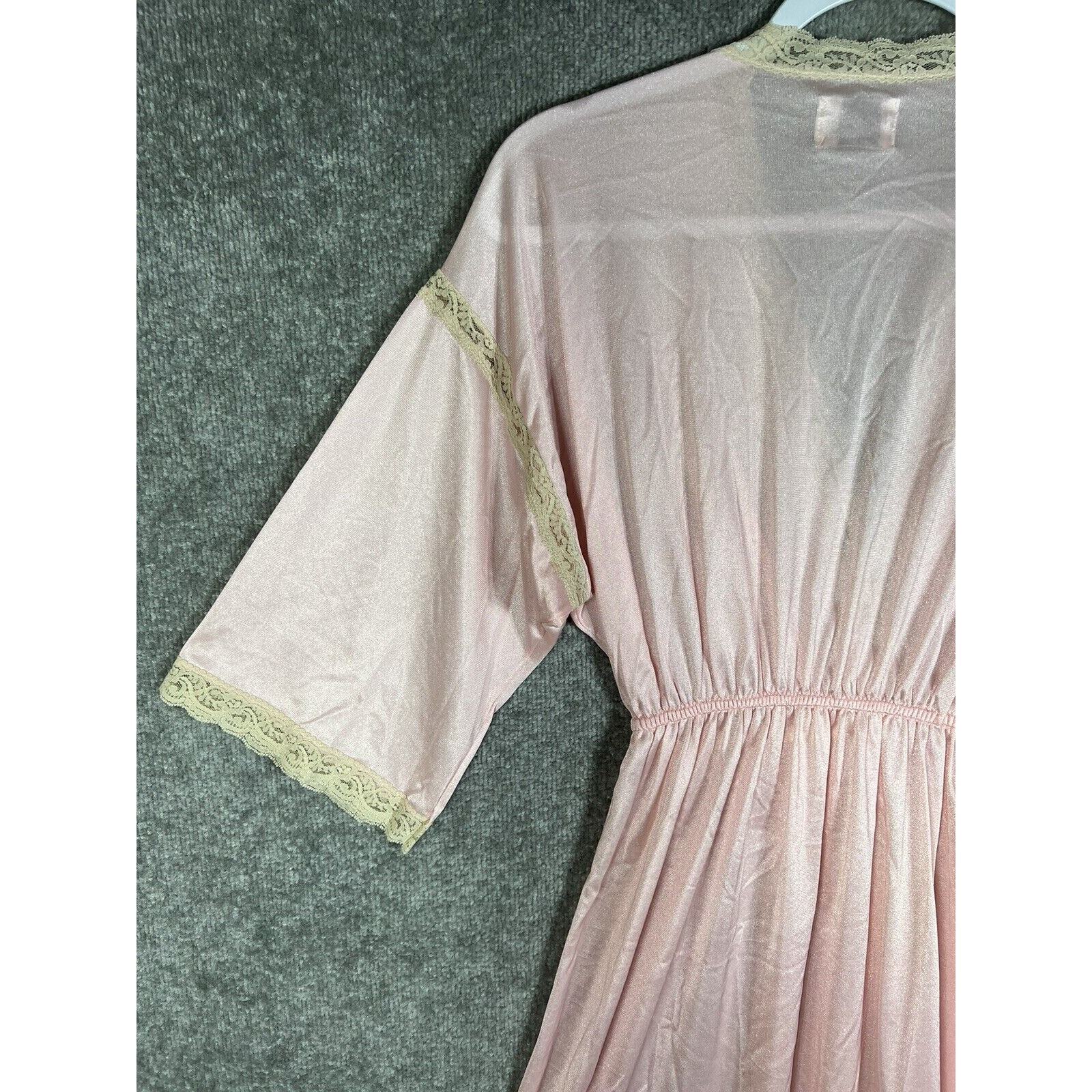 Vintage Milco Robe Womens Size M Pink Nylon Lace Trim Pocket USA Made 1/2 Sleeve