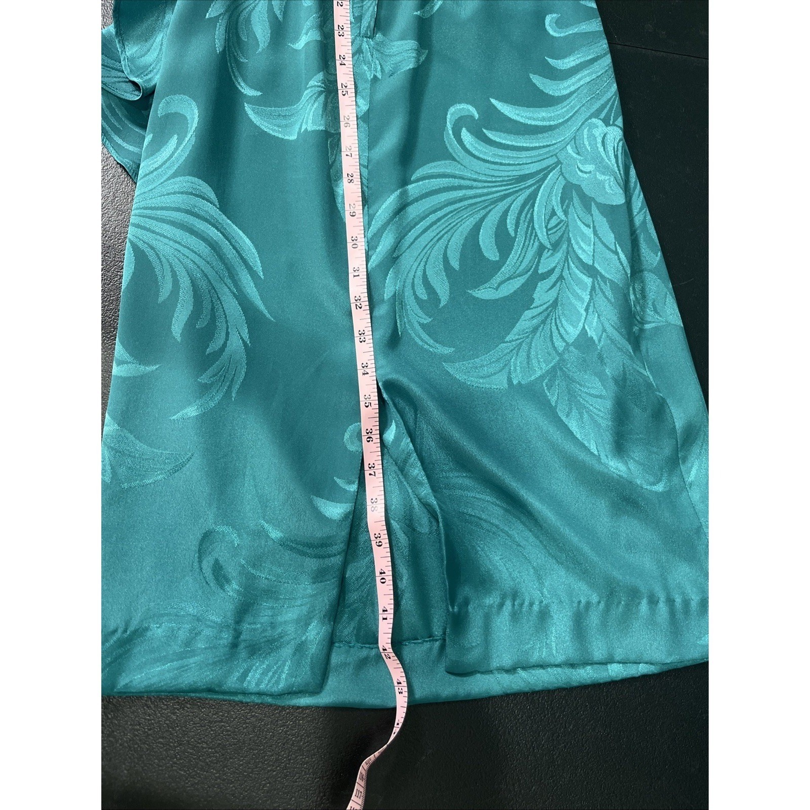 Lola Collections Dress Womens 4 Teal Jacquard Leaf Draped Open Back Ruffle 80s