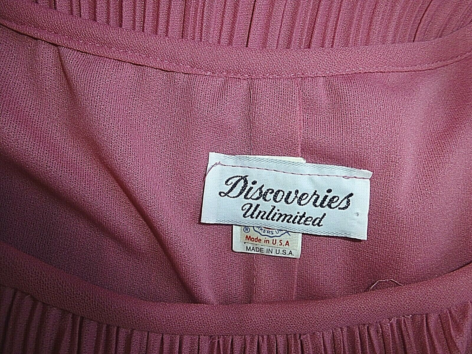 VTG 70s Micro Pleat Mauve Rose BOW Boho Cocktail Wedding Guest DRESS L XL