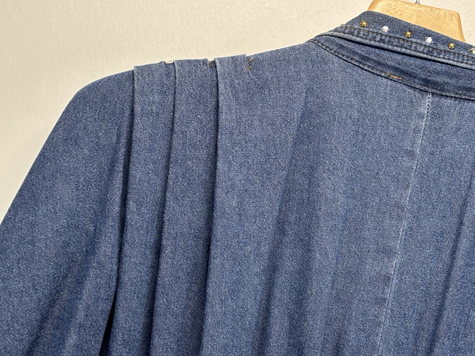 Vtg Cache Denim One Piece Jumpsuit Women’s 10 Blue Studded Trim 80s Made USA