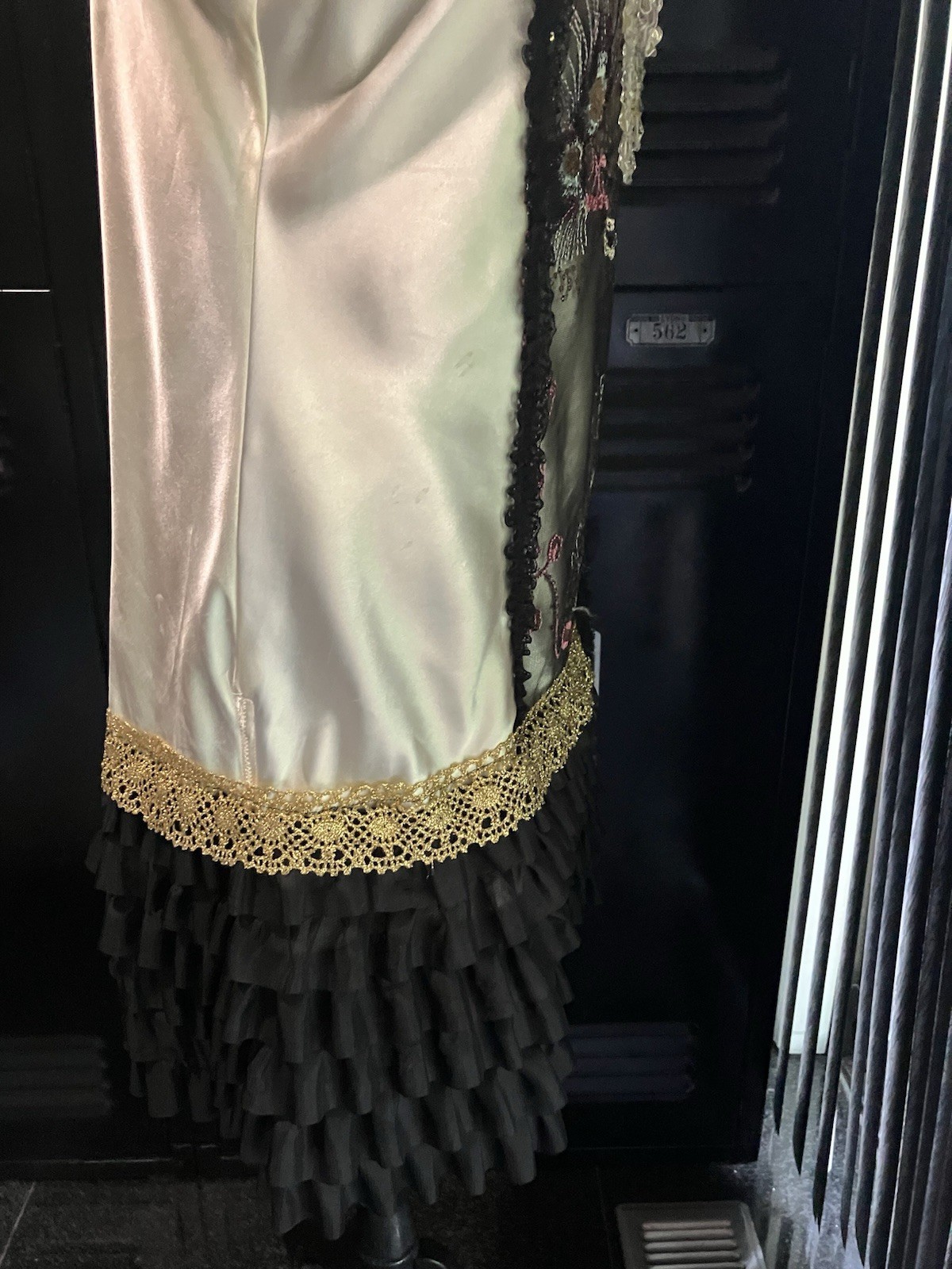 Vintage Ivory Slip with Black Ruffle Hem Lace Upcycled Flapper Gatsby Speakeasy