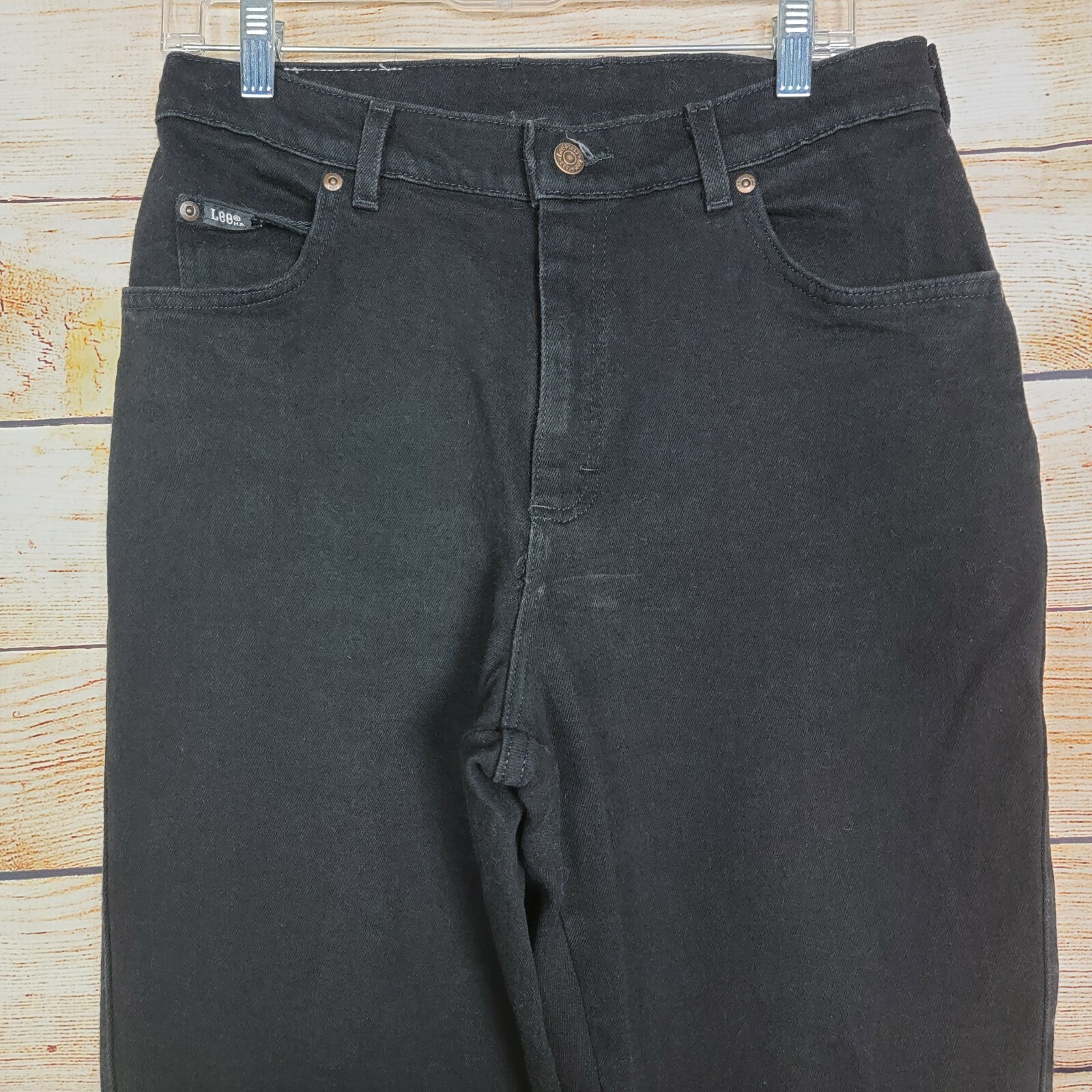 Vintage Lee Womens Size 12 Short Mom Jeans High Rise Straight Leg Black Y2K 90s