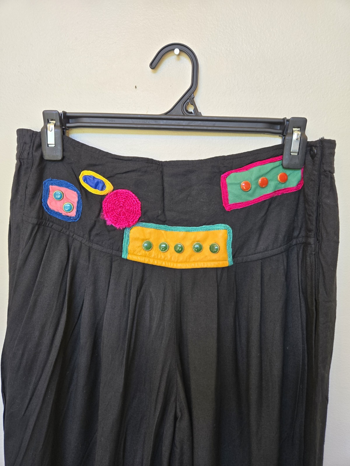 Vintage 80s 90s Womens Outfit Sz M Leather Patch Work Art To Wear Hippie Loose
