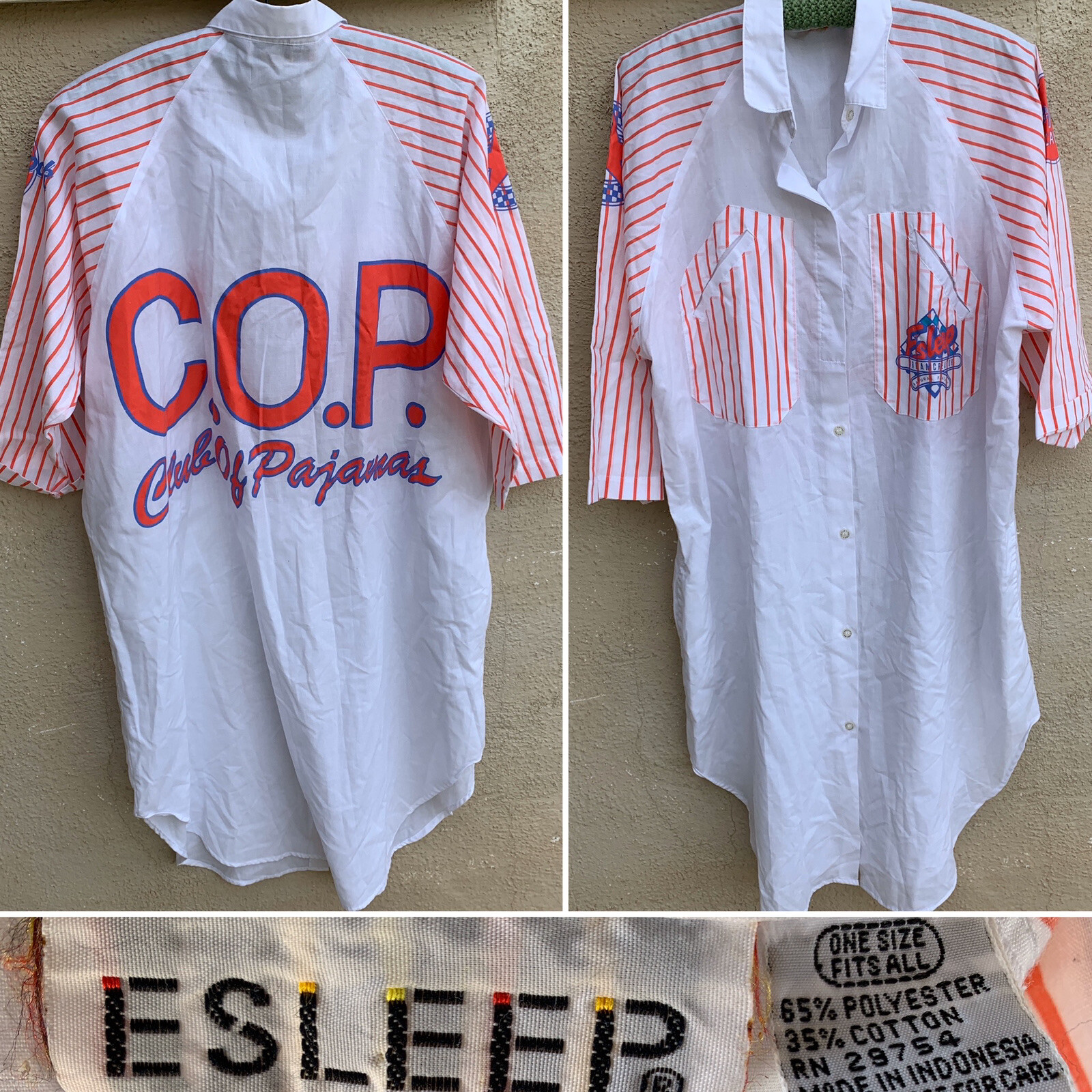 Vintage ESLEEP Nightshirt COP Club Of Pajamas Esleep Rock Cafe 1980s 1990s