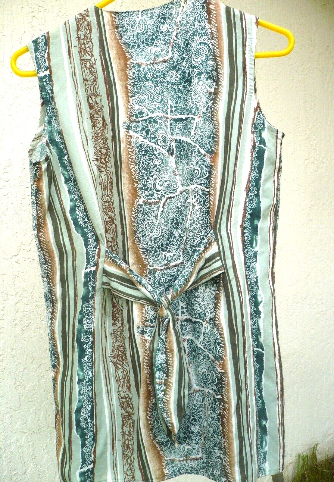 VTG 90S S M CALICHE SLEEVELESS SHIRT BLOUSE JAGGED VERTICLE STRIPED GREEN BROWN