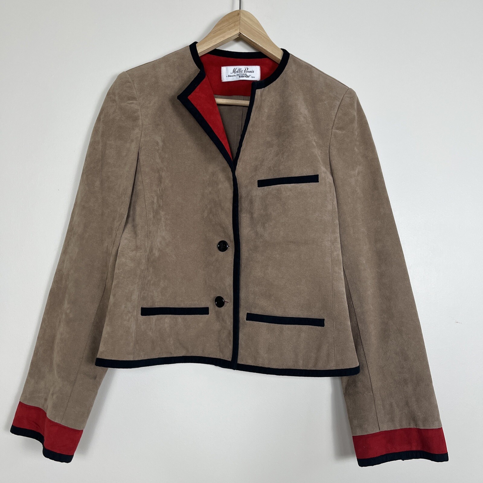 Rare Vintage Mollie Parnis Ultra Suede Blue Light Brown/ Red Jacket Size 8