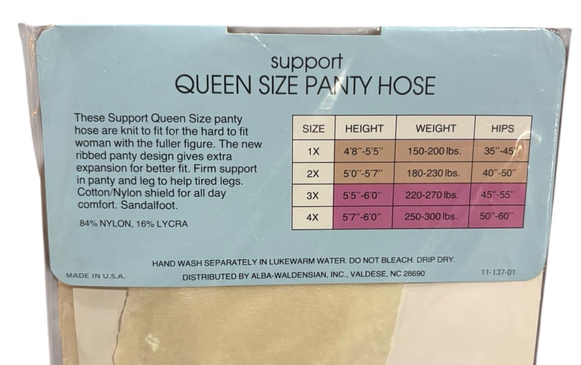 Vintage Queen Size 3X Support Pantyhose Knit To Fit Creme NOS USA 70s 80s