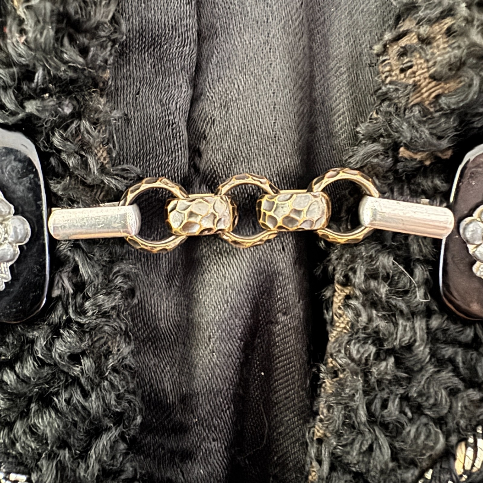 1890s Vintage WOOL Cloak Shawl Silver FILIGREE CLASP Mantel ANTIQUE Fibula Black