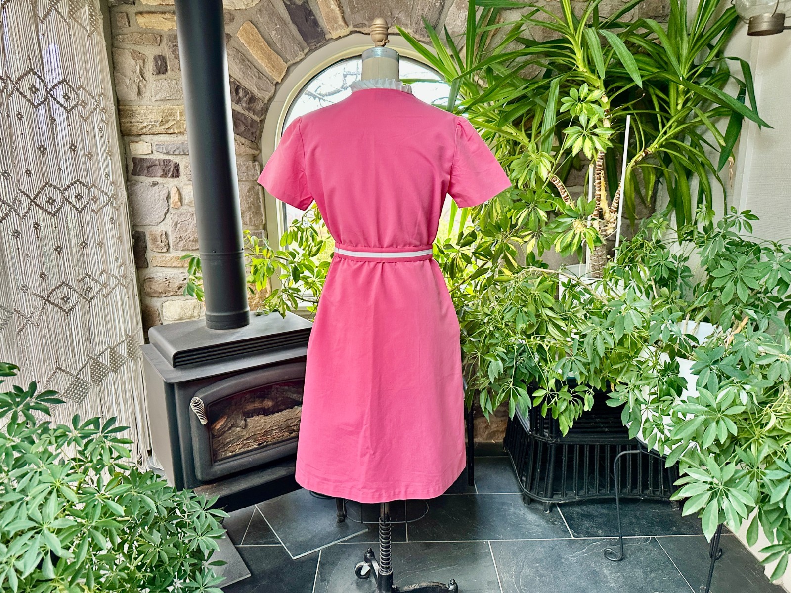 Vintage 1970s Pink and White Trim Belted Dress Sears the Fashion Place