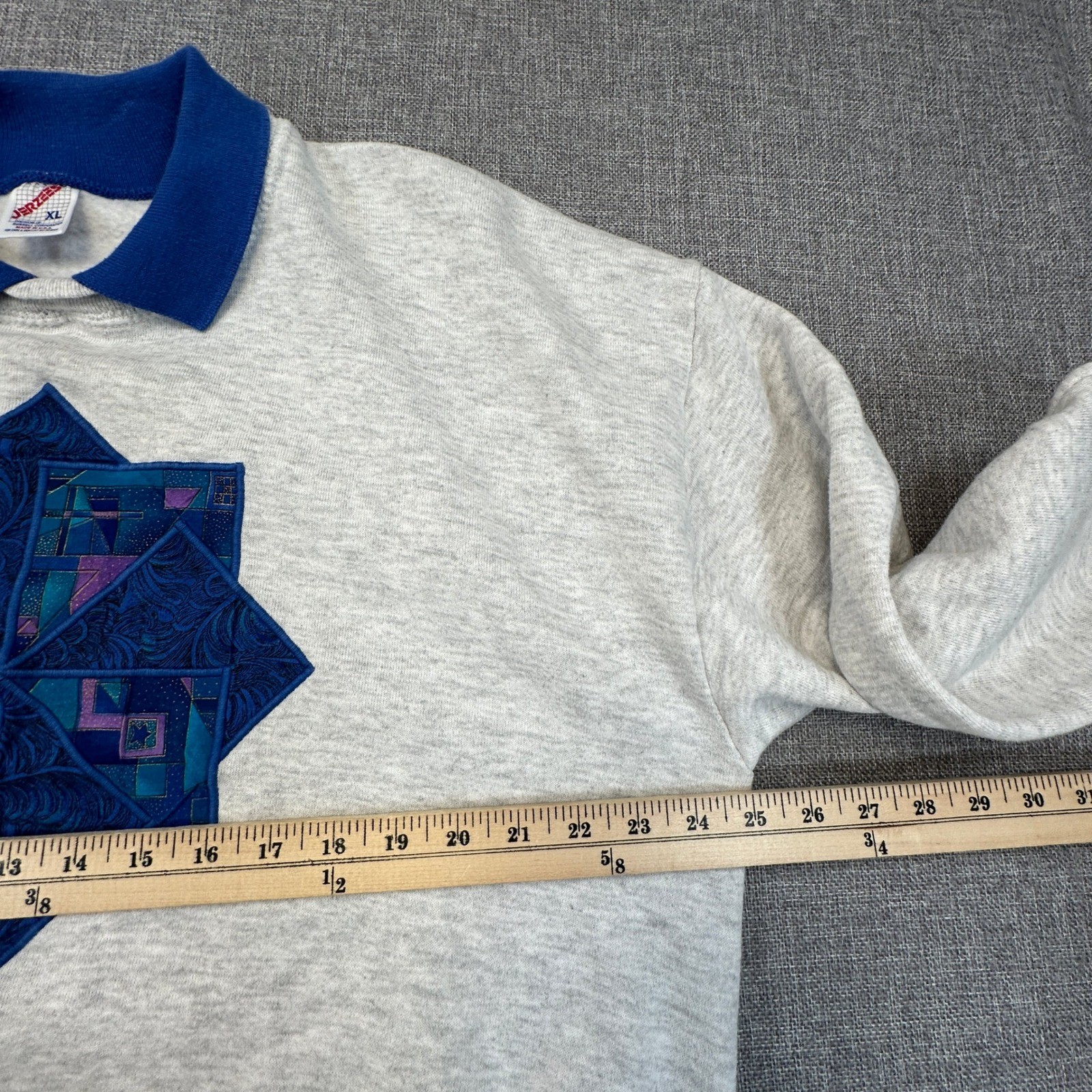 Vintage Jerzees Collared Sweatshirt Mens XL Embroidered Patchwork Star 80s 90s