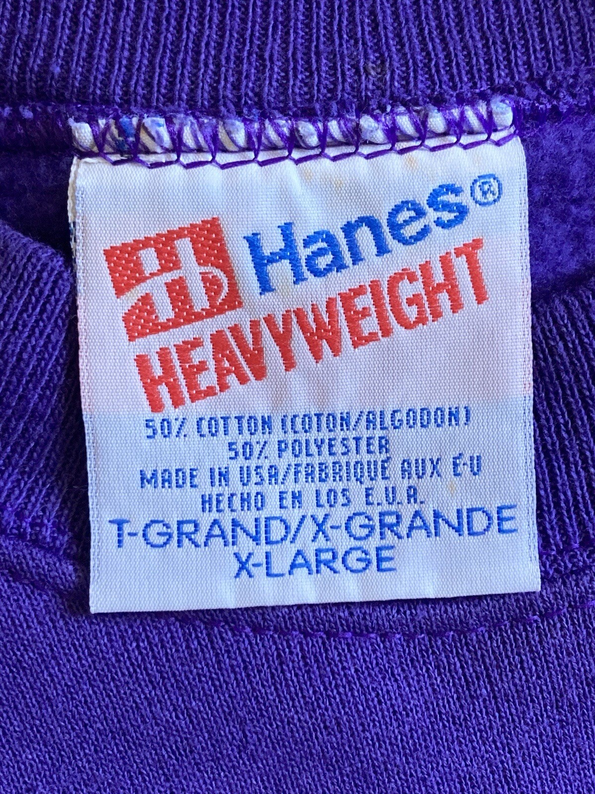 Vintage 90s XL Hanes Heavyweight Purple Long Sleeve Sweater 50/50 Made USA