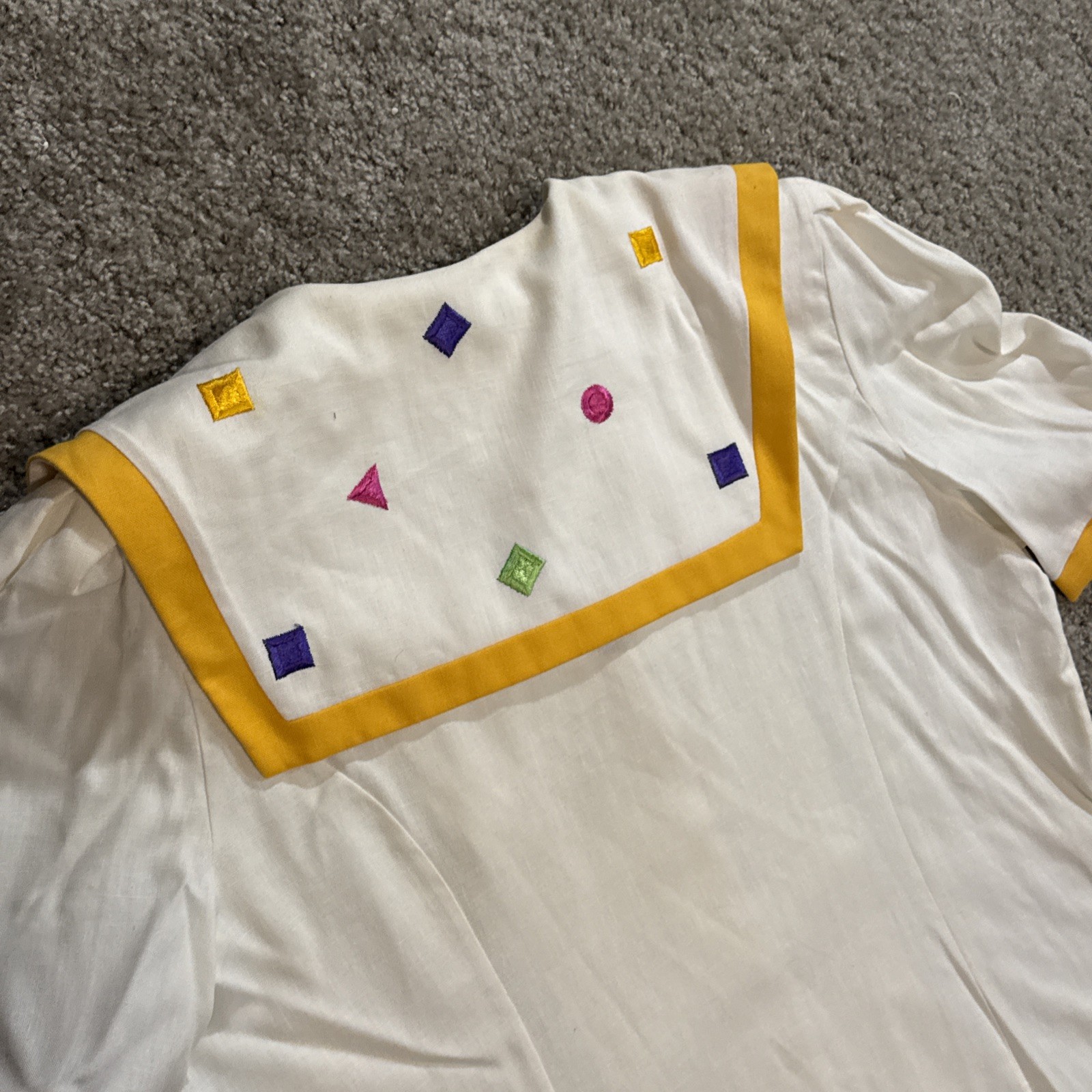 Vintage 70s Le Art Women’s White Yellow Blazer Skirt Work Suit New Old Stock NWT