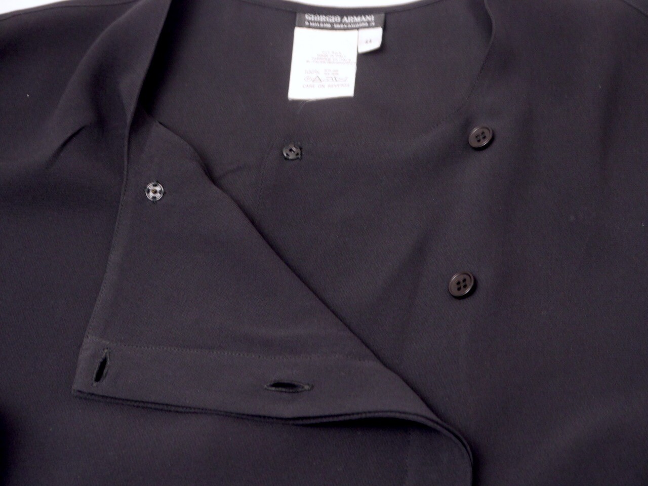 Vintage Giorgio Armani Black Silk Blouse Long Sleeve French Cuffs US14 EU 44