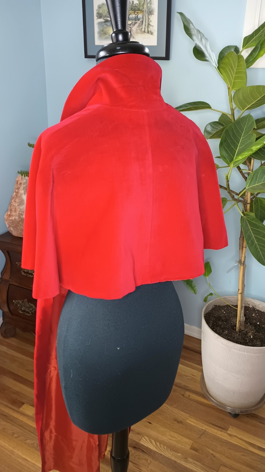 Vintage Red Velvet Opera Cape Cropped Back Scarf Front