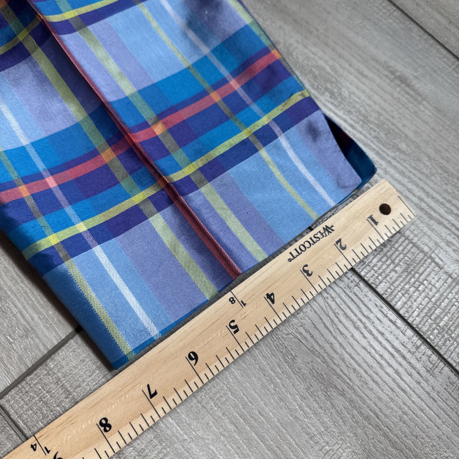 Vintage 90s Preston & York Silk 2pc Pajama Set Top Pants Plaid Womens M/ L Blue