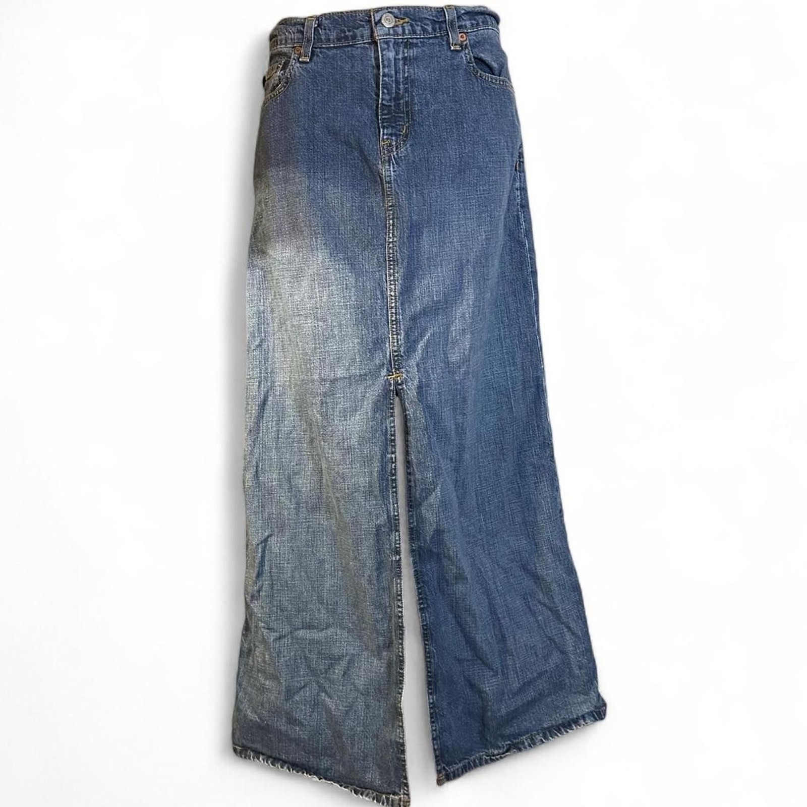 Y2K Ralph Lauren Slit Maxi Denim Skirt with Embroidered Logo Detail