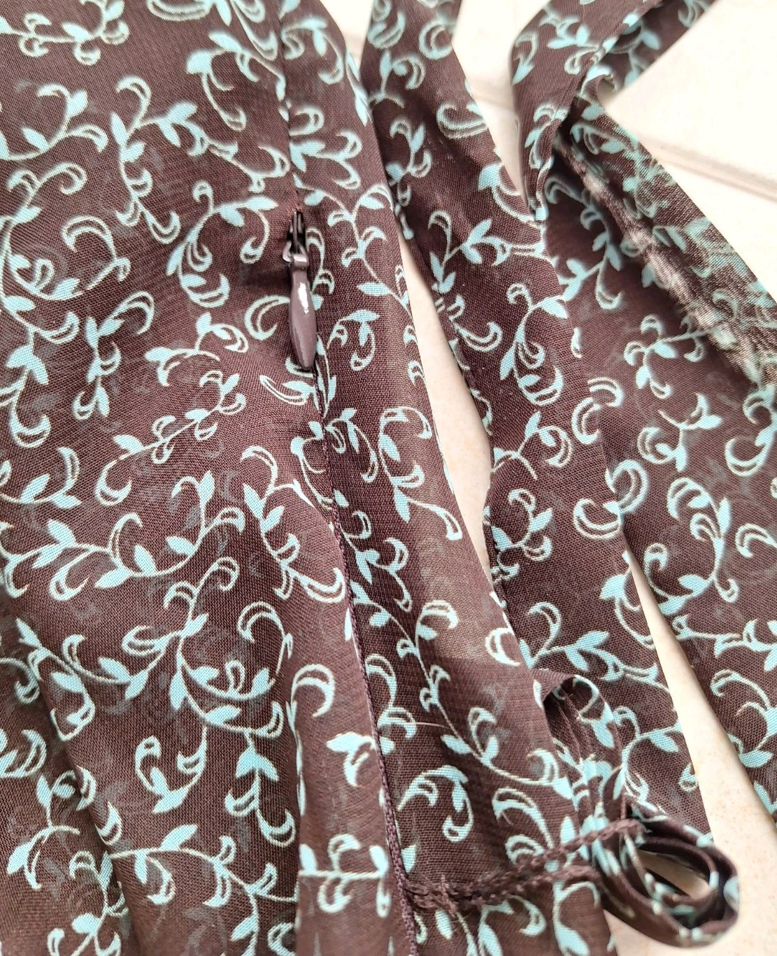 JBS LTD 90s Midi Dress Slip Belt Brown Sheer Blue Floral SS Sz 18 Fairy Grunge