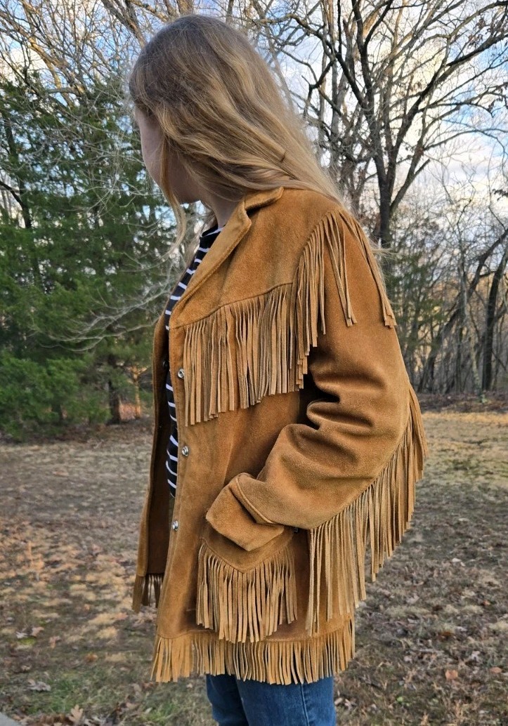 VTG Schott NYC Fringe Suede Western Rancher Womens 12 VTG 3/4 length Excellent💕