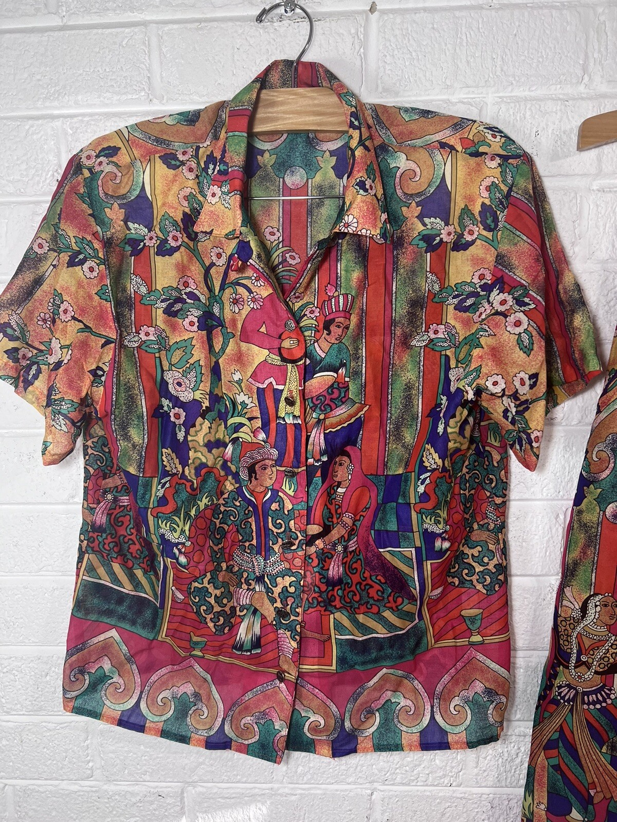 Vintage 80’s Howard Wolf Colorful Ethnic Skirt Matching Blouse Set Women’s 10