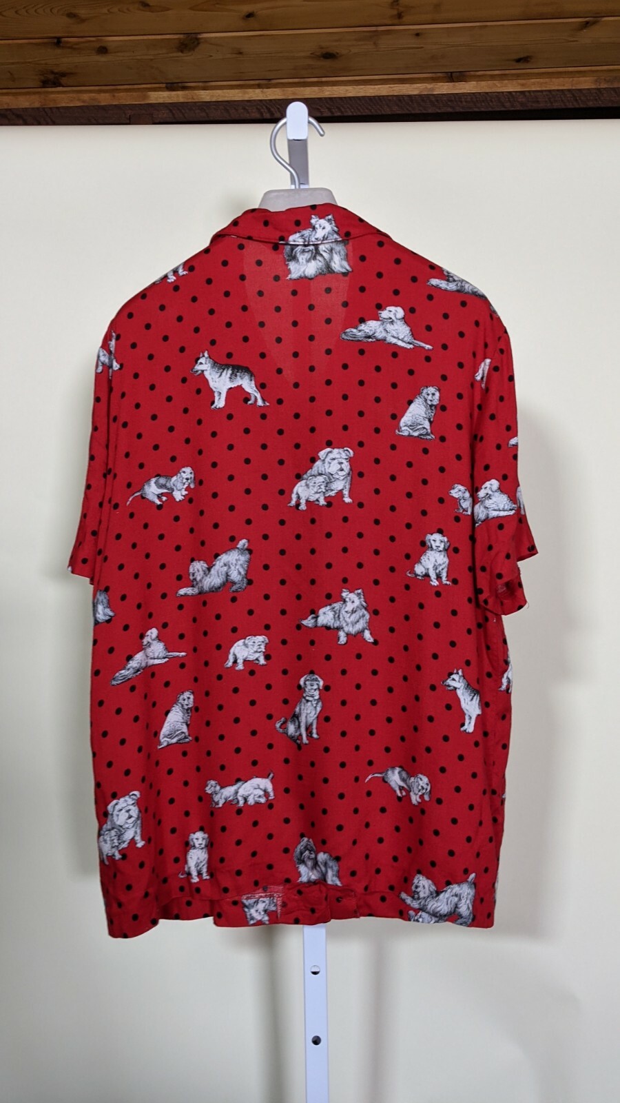 Sharon Young Vintage 80s Rayon Loopneck Dog Red Polkadot RockabillyShirt 10 USA