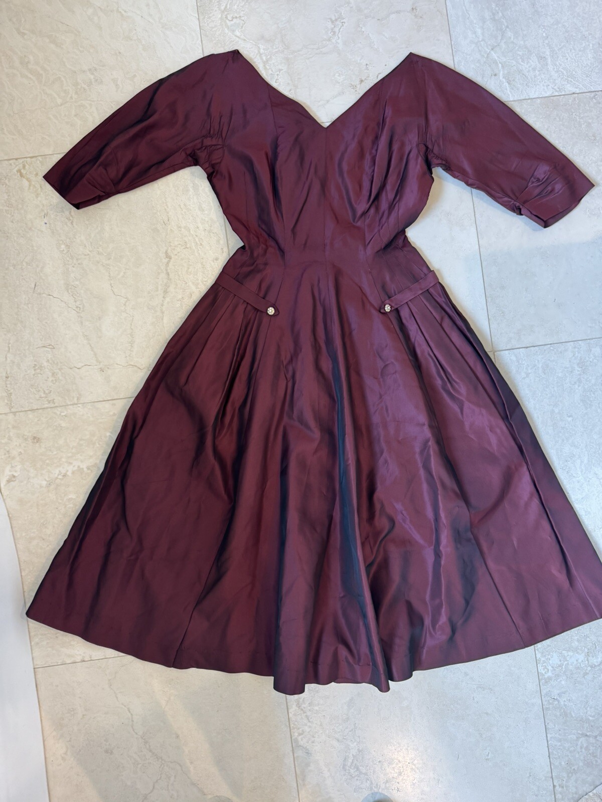Gorgeous VTG Jonathan Logan BURGUNDY TAFFETA Party Tea Dress XS