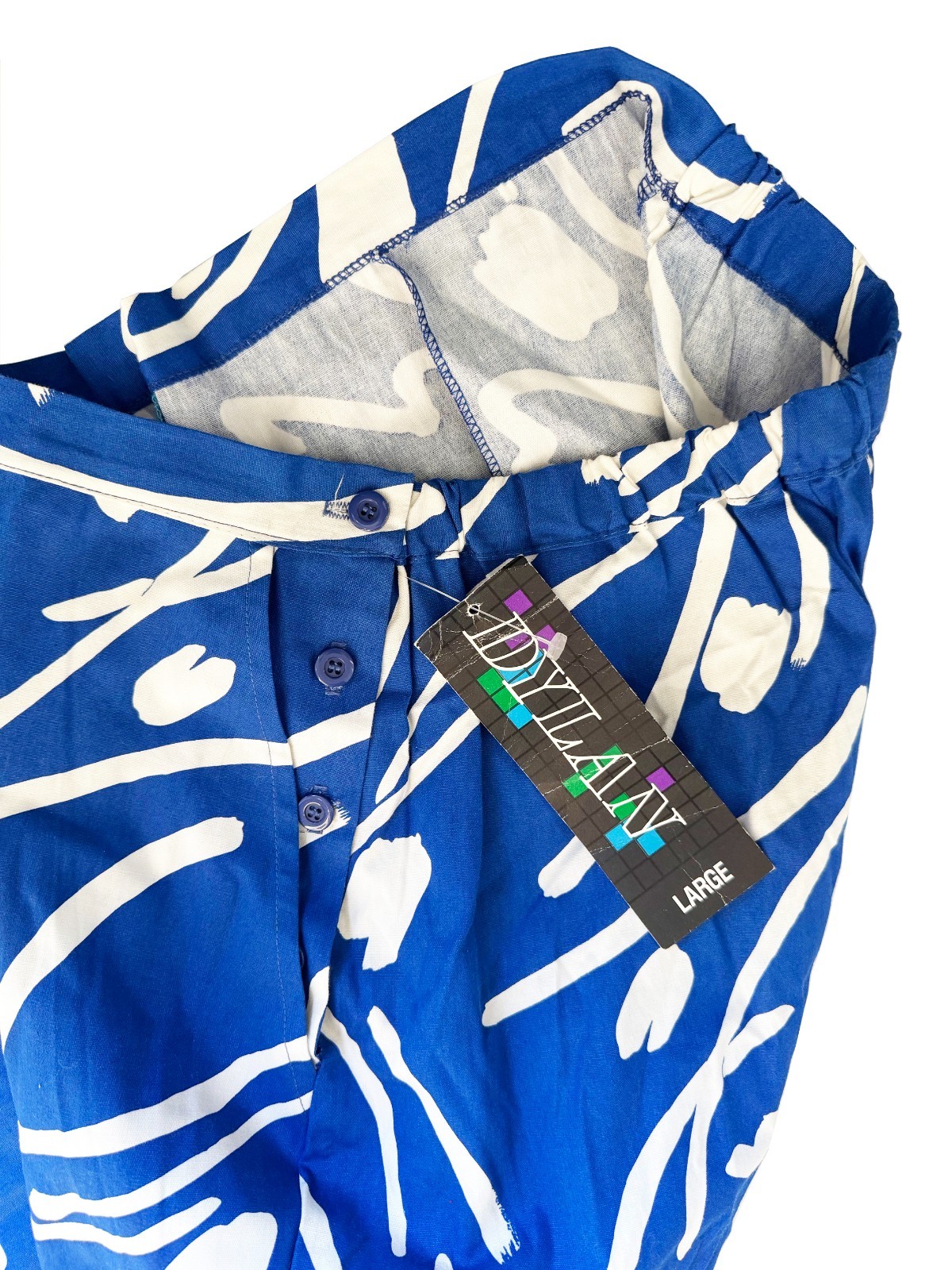 Vintage 80s Women’s Cotton Pants Memphis Print Blue White USA NEW Size M