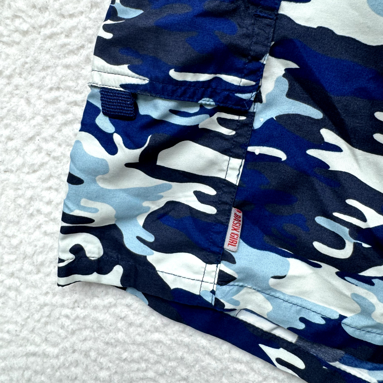 90s Y2K Vintage Swim Shorts Large Womens Blue Camo Army Cargo Sporty Surfer