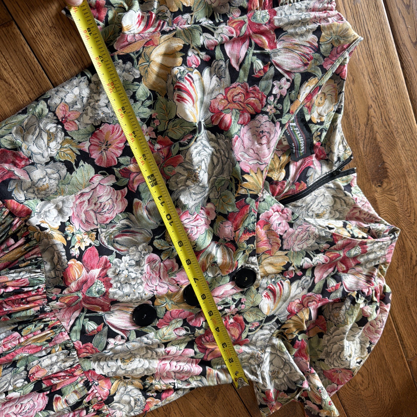 Vintage Cottage Core Dress Pink Floral 1980’s Button Ruffle Size 14 SL Fashions