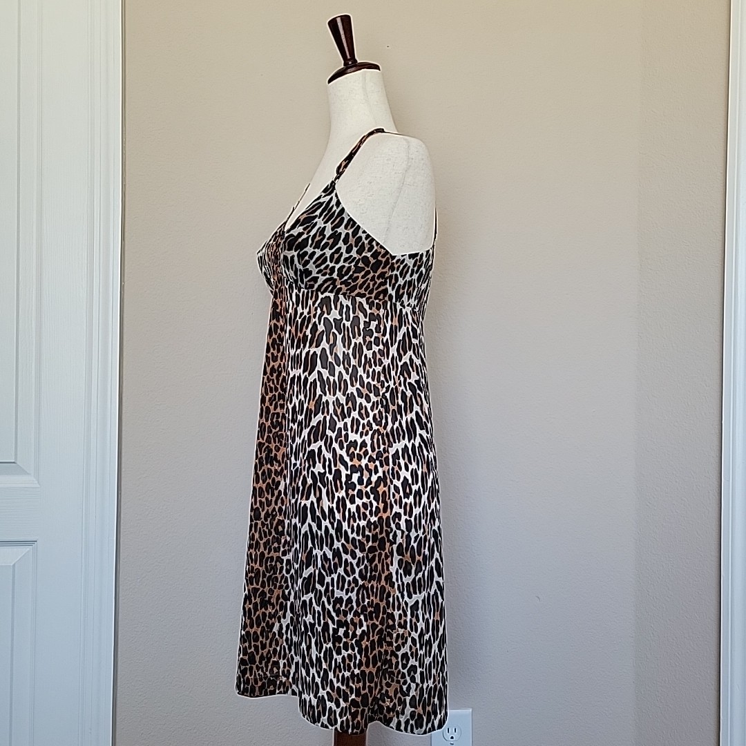 Vtg Vanity Fair Leopard Print Babydoll Slip Dress Size S USA Animal Rockabilly