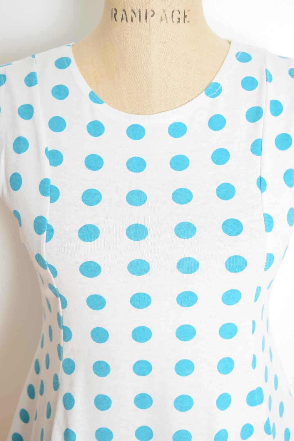 vintage 80s top white teal polka dot print tank top shirt blouse XS S clothing