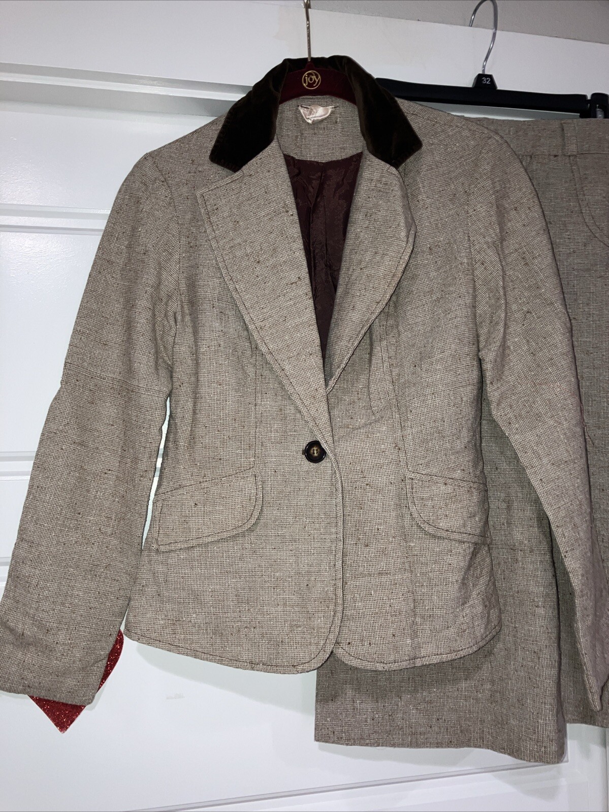 Vintage 80s-90s “The Branch” Jacket Skirt Suit Outfit Set Brown Wool? Size XS/S?