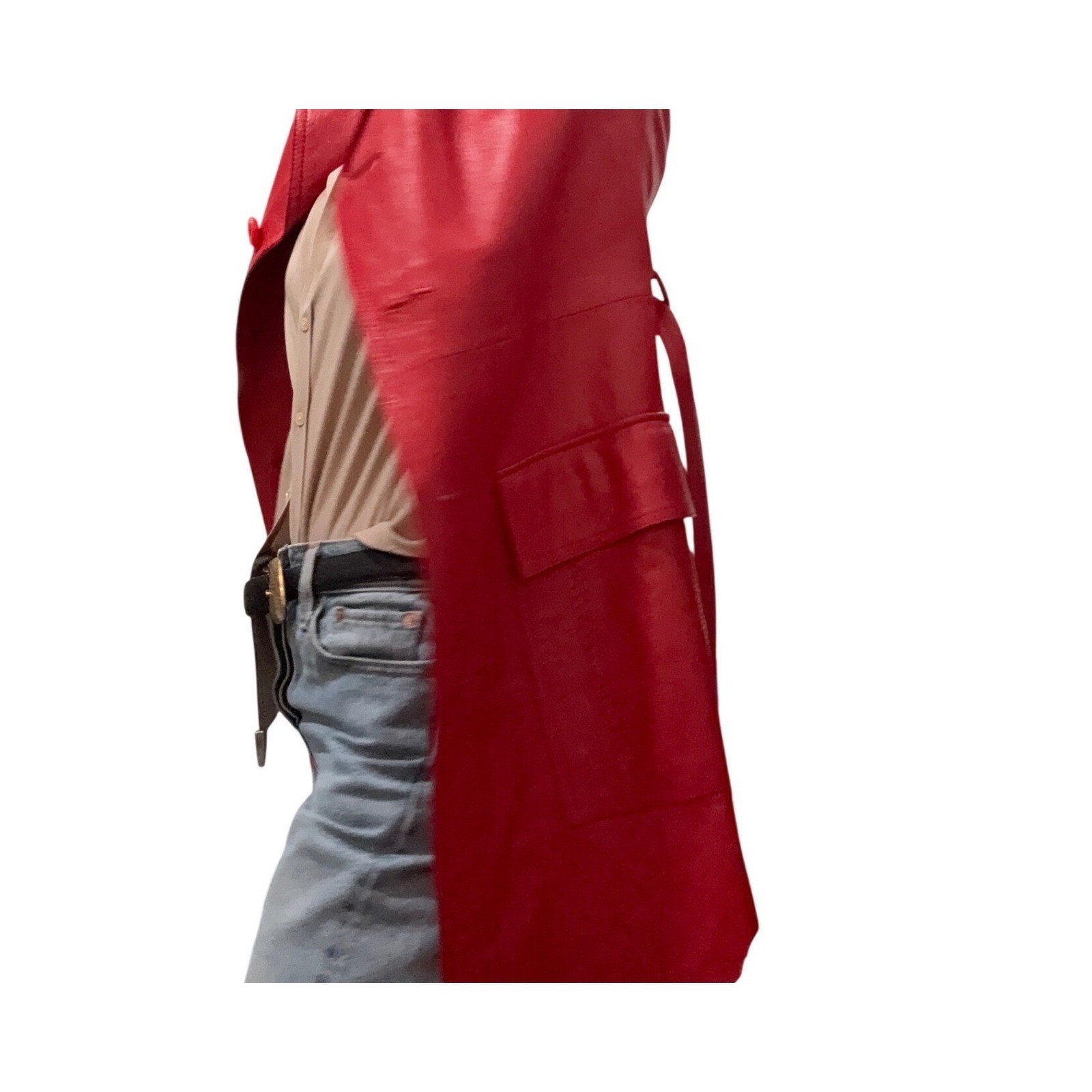 Leda Spain by Gropper Belted Leather Trenchcoat S Red — Excellent