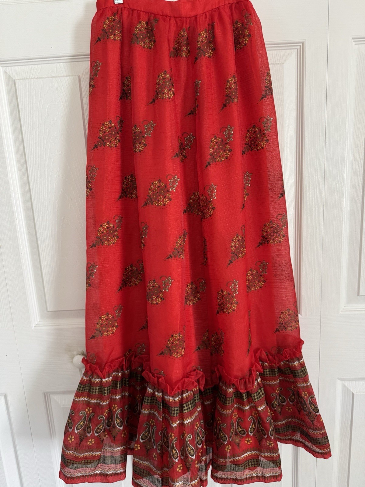 Vintage Miss Shaheen Skirt California Hawaii Long Maxi Floral Paisley Red 25”w