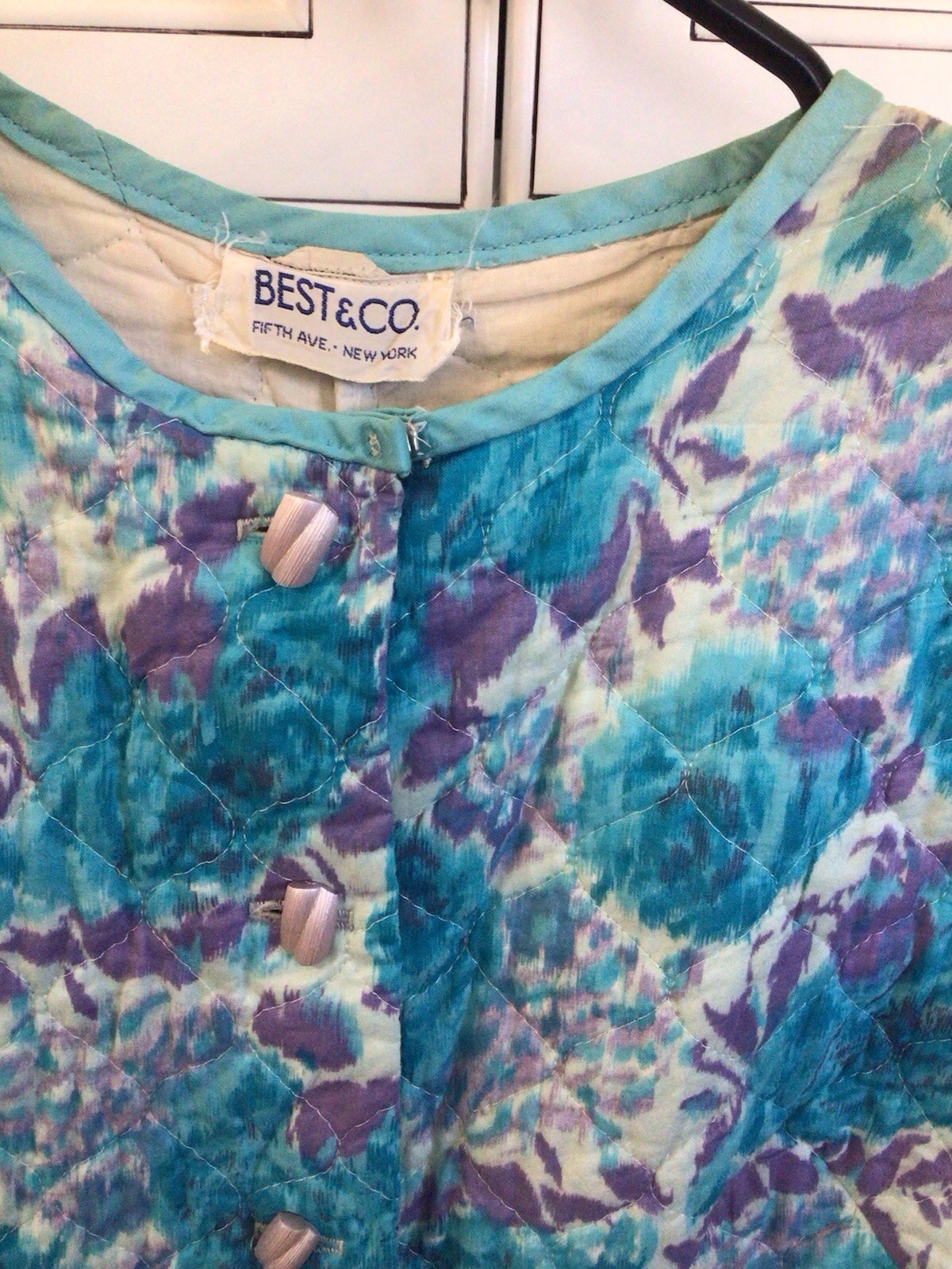 VTG Women’s 50s 60s Blue Floral Quilted House Dress / Robe Best & Co