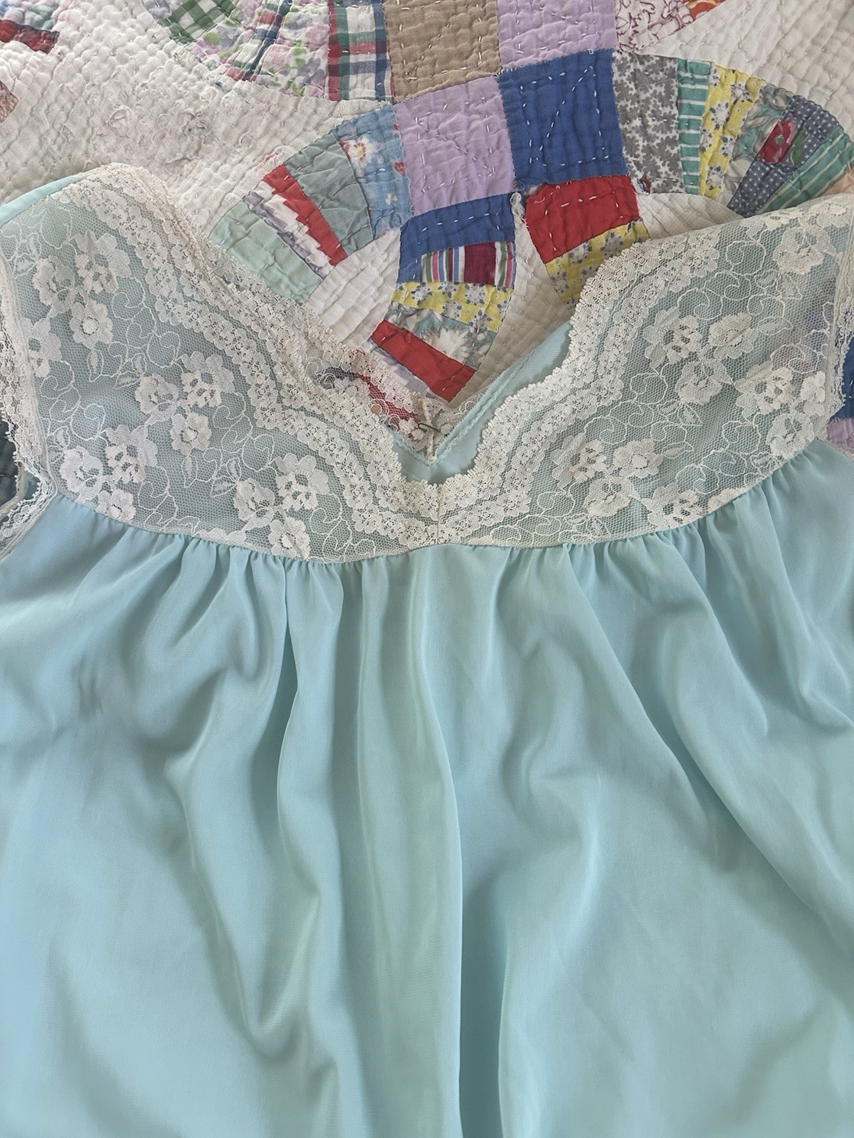 Vtg Baby Blue Lane Bryant Mid Length Peignoir Nightgown Robe Set Nylon 46/48