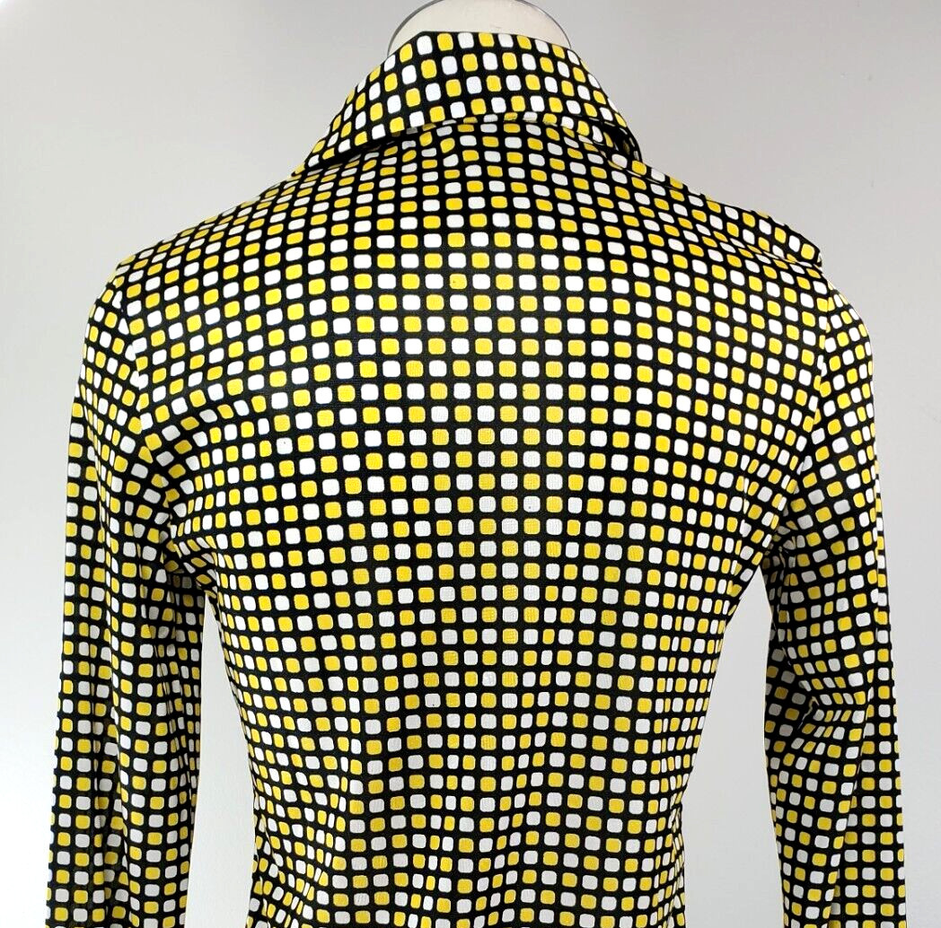 Vintage Alex Colman Top – Size 10 – Black, Yellow, & White Print