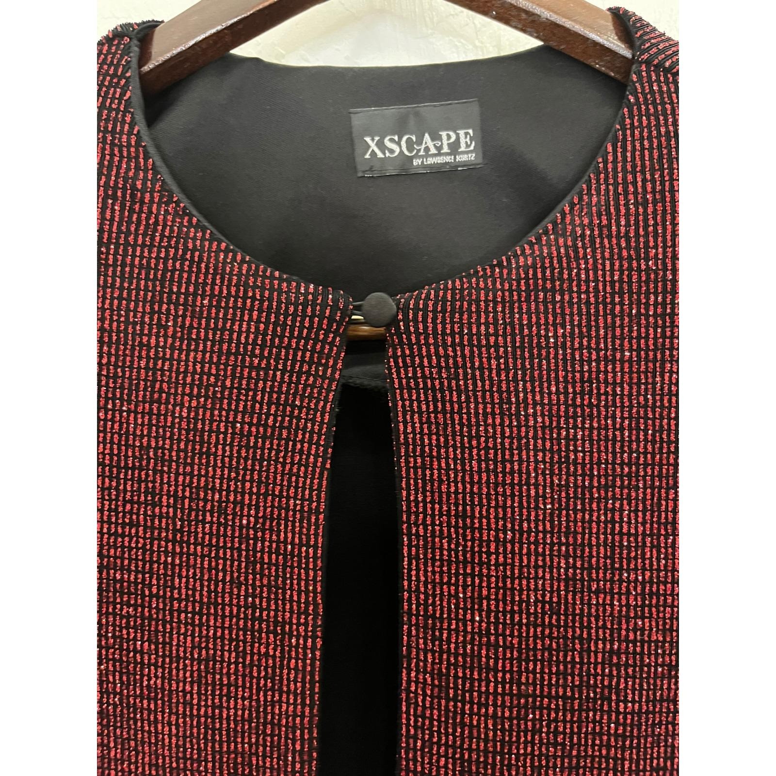 Xscape Twin Set Women Large Red Black Metallic Glitter Knit Cardigan Tank Good