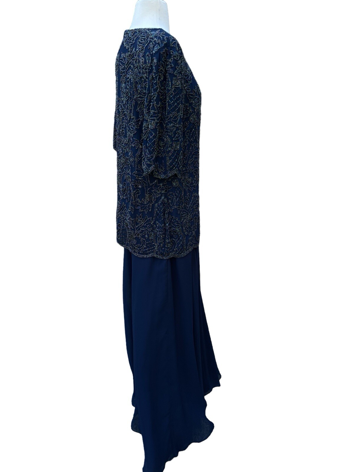 vtg 80/90’s Channa Navy Blue Beaded Mother Of Bride Dress L/XL Chiffon Wedding