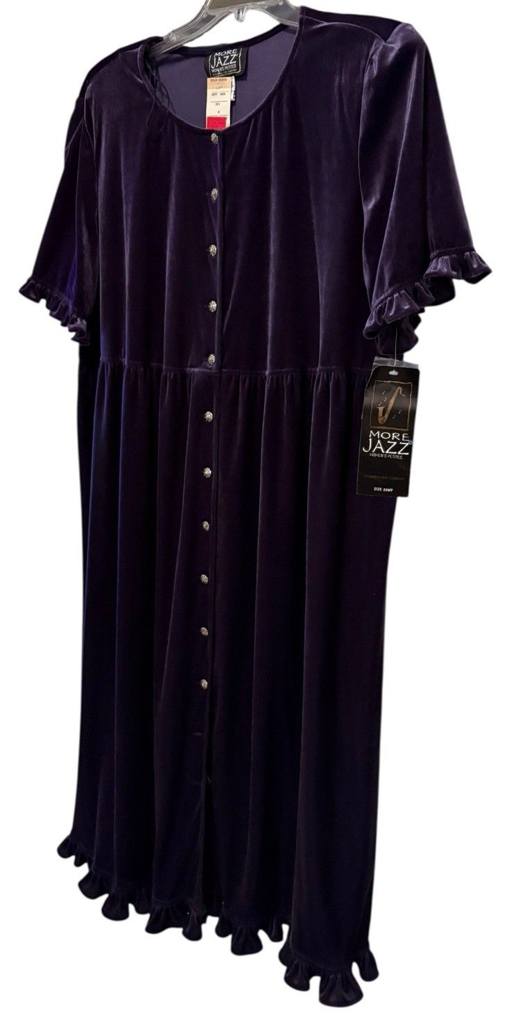 Vintage More Jazz Velvet Choir Dress Purple Button Front Ruffle Hem 20WP NWT