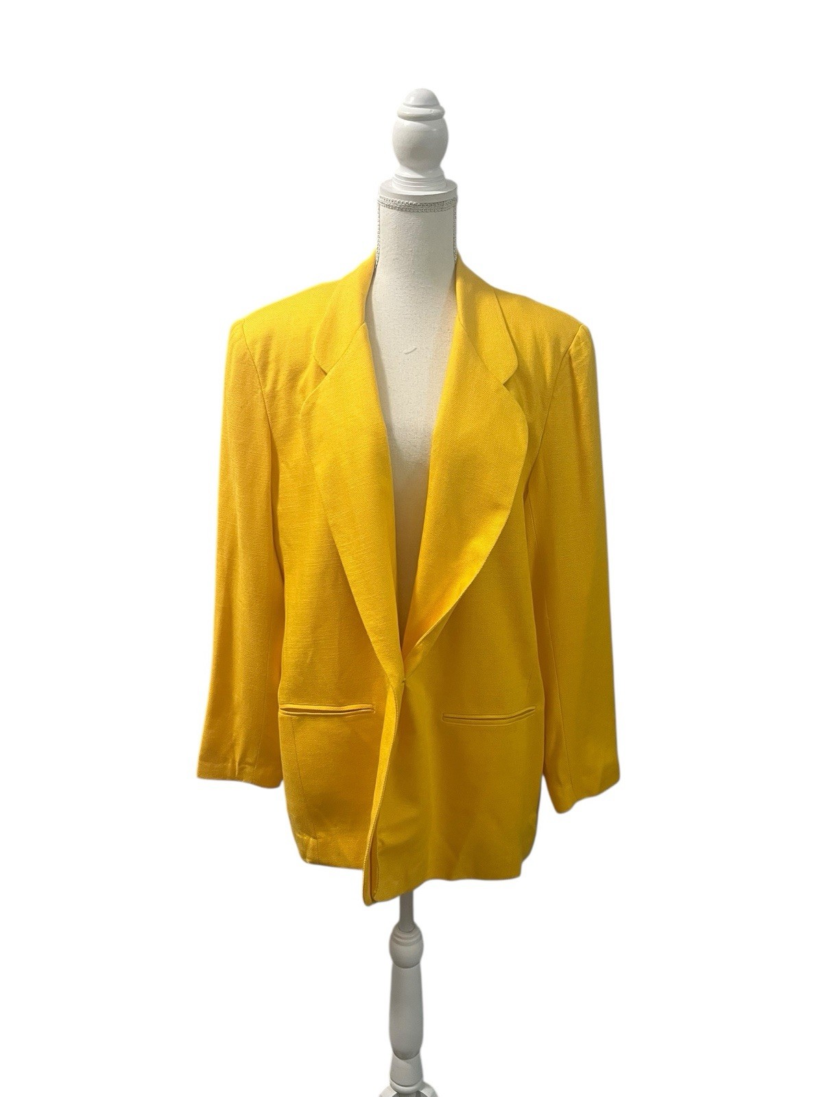 NWOT Vintage Worthington Y2K Yellow Linen Blend Fully Lined Blazer Shoulder Pads